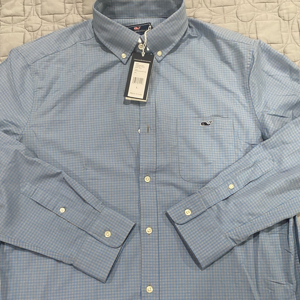 vineyard vines | button up shirt size Large blue and gray pattern new with tag